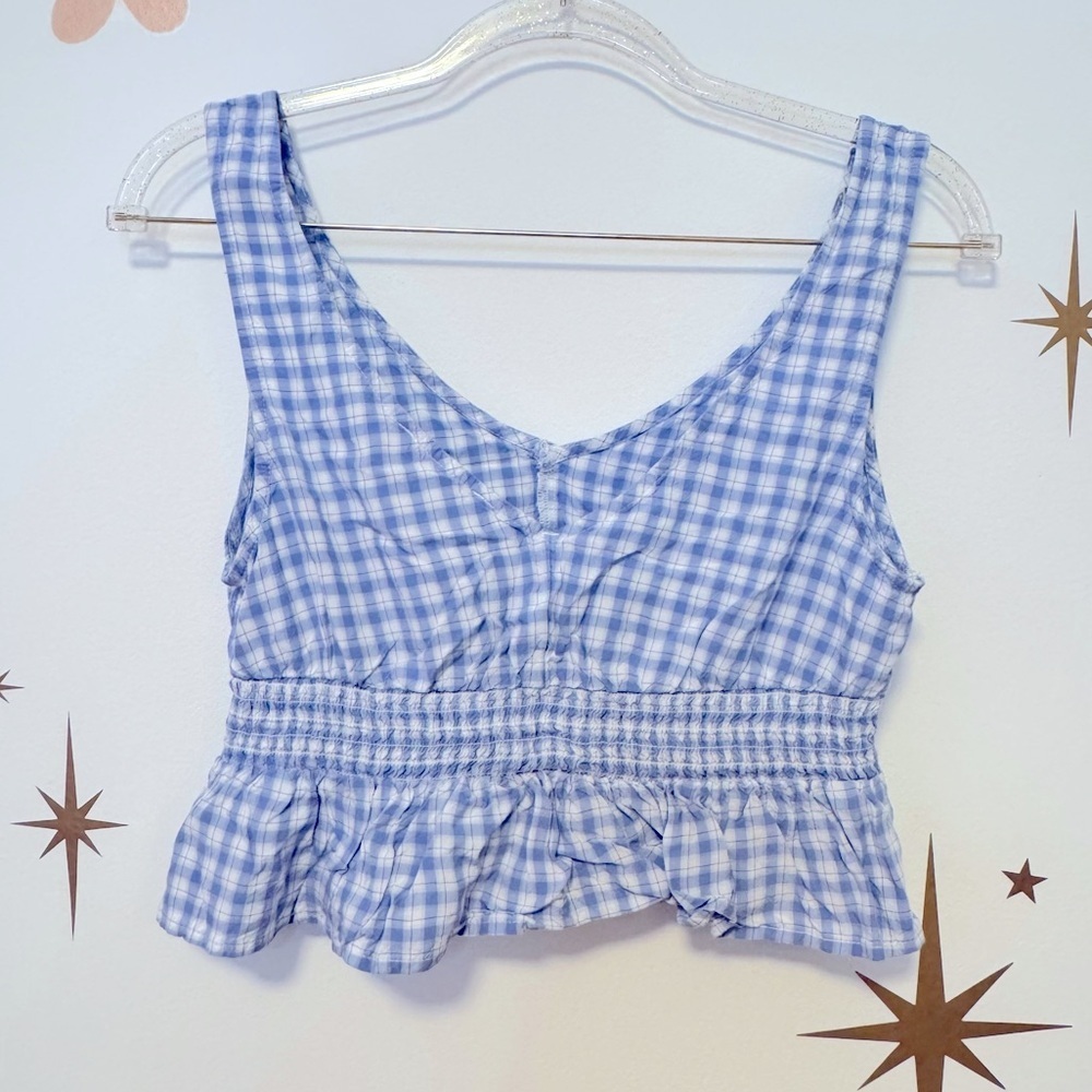 Blue and White Check Peplum Crop Top